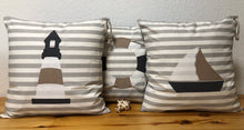 Lade das Bild in den Galerie-Viewer, Maritime Kissenhülle, Kissenbezug, Landhausstil Kissen * Rettungsring * grau/weiß/beige

