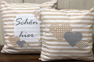 1 country house style cushion cover * cushion cover * decorative cushion “hearts” beige/white
