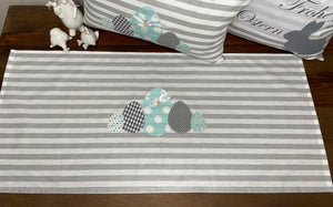 1x Landhausstil Tischläufer, Tischdecke, Ostertischdecke, Tischläufer Ostern grau/weiß, 40x90cm.