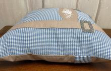 Load image into Gallery viewer, 1x country house style cushion cover, cushion cover, farmhouse decorative cushion * suspenders * blue/beige
