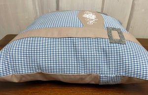 1x country house style cushion cover, cushion cover, farmhouse decorative cushion * suspenders * blue/beige