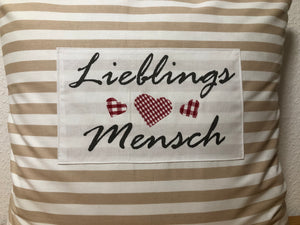 1x Landhausstil Kissenhülle * Kissenbezug * Dekokissen beige/weiß * Lieblings Mensch *