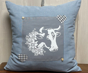 1x Landhausstil Kissenhülle * Kissenbezug * Bauernstube Dekokissen * Kuh* blau/grau