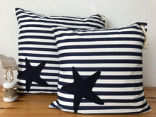 Lade das Bild in den Galerie-Viewer, Maritime Kissenhülle, Kissenbezug, Landhausstil Kissen, Dekokissen Seestern blau/weiß
