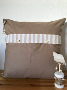 1 Maritime Kissenhülle, Kissenbezug, Landhausstil Kissenhüllen, Dekokissen *Seestern* beige/weiß gestreift
