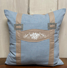 Load image into Gallery viewer, 1x country house style cushion cover, cushion cover, farmhouse decorative cushion * suspenders * blue/beige
