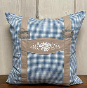 1x country house style cushion cover, cushion cover, farmhouse decorative cushion * suspenders * blue/beige