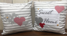 Load image into Gallery viewer, 1x country house style cushion cover * cushion cover * decorative cushion * hearts * gray/white with red hearts
