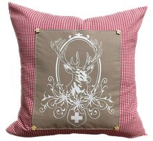 Load image into Gallery viewer, 1 country house style cushion cover, cushion cover, decorative cushion * Hunter Hubertus Hirsch * red/beige
