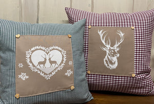 1x country house style cushion cover * cushion cover * farmhouse decorative cushion *deer* beige/wine red