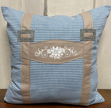 Load image into Gallery viewer, 1x country house style cushion cover, cushion cover, farmhouse decorative cushion * suspenders * blue/beige
