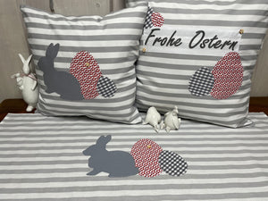 1x Landhausstil Tischläufer, Tischdecke, Ostertischdecke, Tischläufer Ostern grau /weiß, 40x90cm.