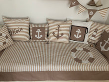 Load image into Gallery viewer, Maritime patchwork blanket, bedspread, children's blanket, bed throw 130cm x 200cm beige/white striped
