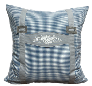 1x Landhausstil Kissenhülle * Kissenbezug * Bauernstube Dekokissen * Hosenträger * blau/grau