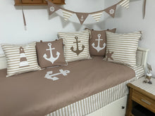 Load image into Gallery viewer, Maritime patchwork blanket, bedspread, children's blanket, bed throw 130cm x 200cm beige/white
