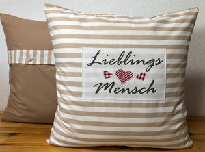 1x Landhausstil Kissenhülle * Kissenbezug * Dekokissen beige/weiß * Lieblings Mensch *