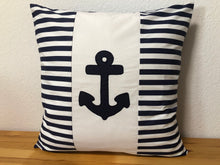 Lade das Bild in den Galerie-Viewer, 1 Maritime Kissenhülle, Kissenbezug,Landhausstil Kissen Anker weiß/blau
