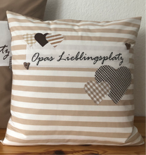 Lade das Bild in den Galerie-Viewer, Landhausstil Kissenhülle * Kissenbezug * Dekokissen beige/weiß * Opas Lieblingsplatz *beige/weiß
