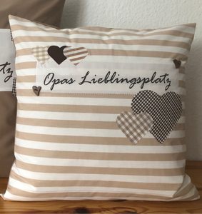Landhausstil Kissenhülle * Kissenbezug * Dekokissen beige/weiß * Opas Lieblingsplatz *beige/weiß