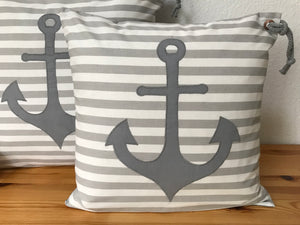 1 Maritime Kissenhülle, Kissenbezug, Landhausstil Kissen * Anker * grau/weiß.