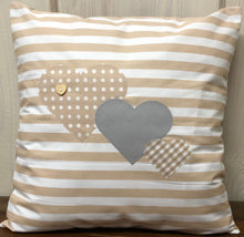 Load image into Gallery viewer, 1 country house style cushion cover * cushion cover * decorative cushion “hearts” beige/white
