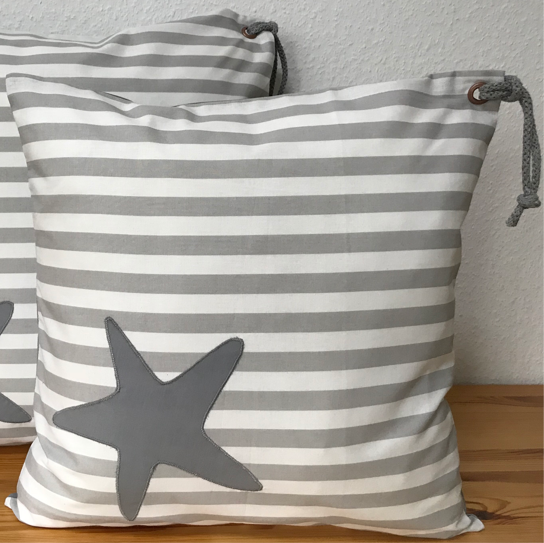 1 Maritime Kissenhülle, Kissenbezug, Landhausstil Kissen * Seestern * grau/weiß