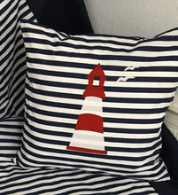 Lade das Bild in den Galerie-Viewer, Maritime Kissenhülle, Kissenbezug, Landhausstil Kissen * Leuchtturm * blau/weiß/rot
