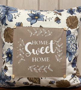 Landhausstil Kissenhülle * Kissenbezug * Dekokissen „ Home Sweet Home „ beige/blau