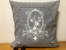 Load image into Gallery viewer, 1 country house style cushion cover, cushion cover, decorative cushion * Hunter Hubertus Hirsch * gray/white checkered
