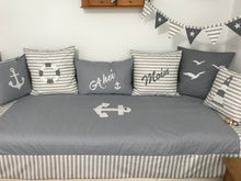 Load image into Gallery viewer, Maritime patchwork blanket, bedspread, children's blanket, bed throw 130cm x 200cm grey/white
