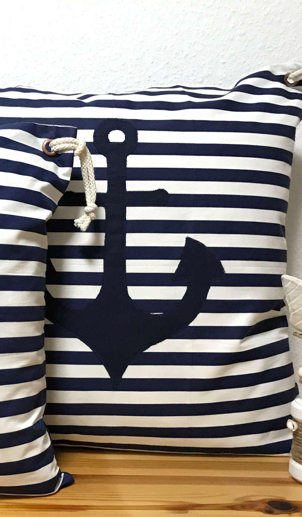 Maritime Kissenhülle, Kissenbezug, Landhausstil Kissen, Anker blau/weiß