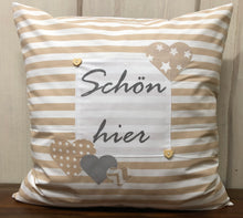 Cargar imagen en el visor de la galería, 1x Landhausstil Kissenhülle * Kissenbezug * Dekokissen „ Schön hier „ beige/weiß

