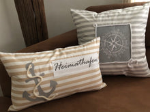 Lade das Bild in den Galerie-Viewer, Maritime Kissenhülle, Landhausstil Kissenbezug * Heimathafen * Beige/weiß 30x50cm.
