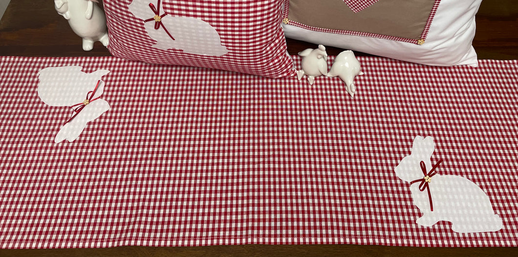 1x Landhausstil Tischläufer, Tischdecke, Ostertischdecke, Tischläufer Ostern rot/weiß kariert, 40x90cm.