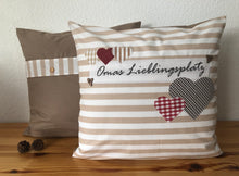 Lade das Bild in den Galerie-Viewer, Landhausstil Kissenhülle * Kissenbezug * Dekokissen beige/weiß * Omas Lieblingsplatz *beige/weiß
