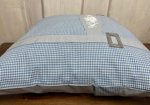 1x Landhausstil Kissenhülle * Kissenbezug * Bauernstube Dekokissen * Hosenträger * blau/grau