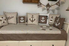 Load image into Gallery viewer, Maritime patchwork blanket, bedspread, children's blanket, bed throw 130cm x 200cm beige/white striped
