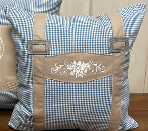 1x country house style cushion cover, cushion cover, farmhouse decorative cushion * suspenders * blue/beige