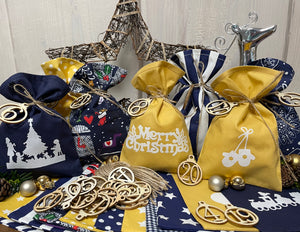 Adventskalender,Landhausstil Adventskalender zum Befüllen, 24 Säckchen zum Advent , Adventskalender Zahlen aus Holz, blau/gelb