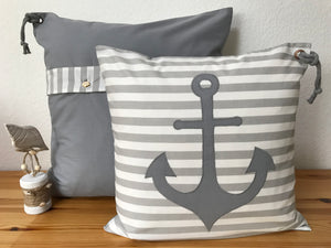 1 Maritime Kissenhülle, Kissenbezug, Landhausstil Kissen * Anker * grau/weiß