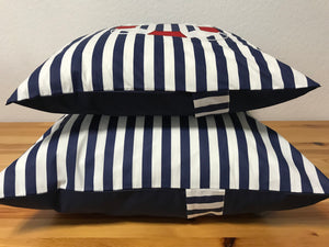 1 Maritime Kissenhülle, Kissenbezug,Landhausstil Kissen,Marine Kissen, Dekokissen, Rettungsring blau/weiß/rot gestreift