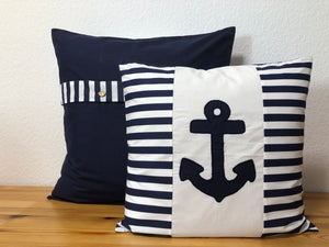 1 Maritime Kissenhülle, Kissenbezug,Landhausstil Kissen Anker weiß/blau
