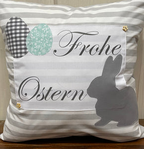 1 Landhausstill Kissenhülle, Kissenbezug, Osterkissen,Ostern grau/weiß