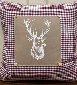 1x country house style cushion cover * cushion cover * farmhouse decorative cushion *deer* beige/wine red