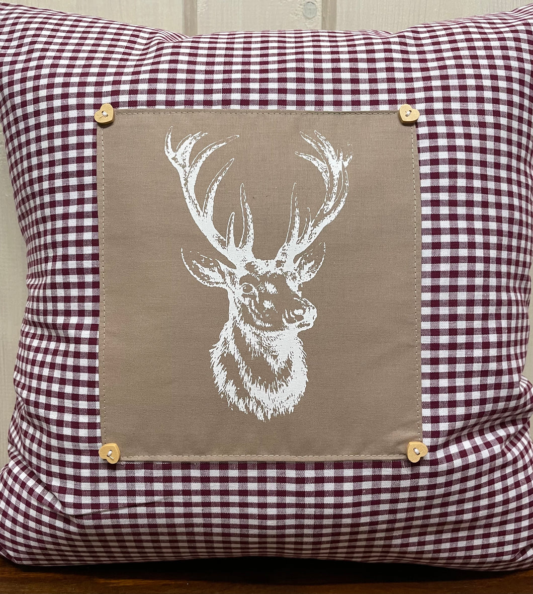 1x country house style cushion cover * cushion cover * farmhouse decorative cushion *deer* beige/wine red