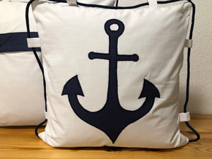 1 Maritime Kissenhülle, Kissenbezug, Landhausstil Kissen * Ankerplatz * weiß/blau