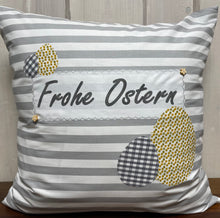 Lade das Bild in den Galerie-Viewer, 1 Landhausstill Kissenhülle, Kissenbezug, Osterkissen,Ostern grau/weiß/gelb
