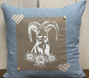 1 Landhausstil Kissenhülle, Kissenbezug, Dekokissen * Jäger Mufflon * blau /beige