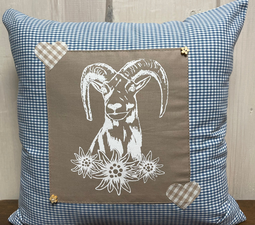 1 Landhausstil Kissenhülle, Kissenbezug, Dekokissen * Jäger Mufflon * blau /beige