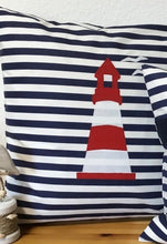 Lade das Bild in den Galerie-Viewer, Maritime Kissenhülle, Kissenbezug, Landhausstil Kissen * Leuchtturm * blau/weiß/rot
